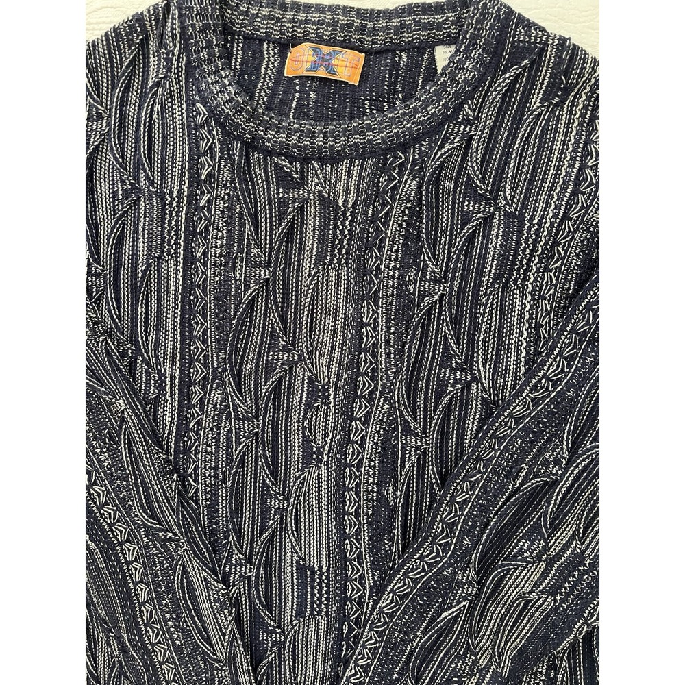 VTG Orbit Sweater Mens L Oversized Coogi Style 3D Cable Knit Navy Textured 90s